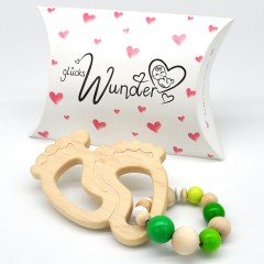 glucksWunder Holz Greifling Beissring Babyfusschen mit Geschenkverpackung Деревянное кольцо для прорезывания зубов детские ножки с подарочной коробкой