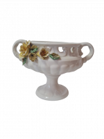 DVB ESTE Винтажная ваза для фруктов с резным краем и фактурными бело-желтыми цветами, 20см x 13см, Италия, 1960-70гг.