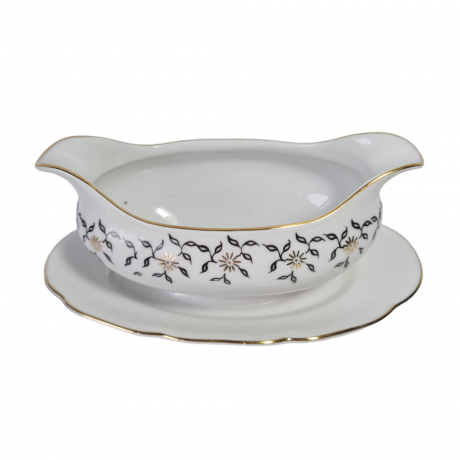 Соусник винтажный Freiberger Porzellan на подставке, сине-белые тона, фарфор, 21 см, Германия, 1960-70гг.