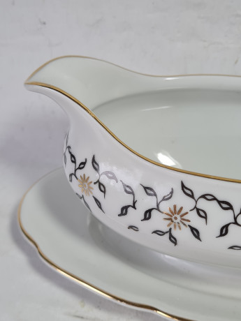 Соусник винтажный Freiberger Porzellan на подставке, сине-белые тона, фарфор, 21 см, Германия, 1960-70гг.