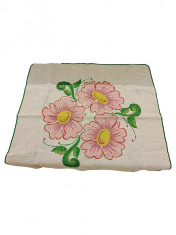 Скатерть винтажная Claudio Bernini с изображением букета розовых цветов, 100 х 98 см, Италия, 1970-80гг.