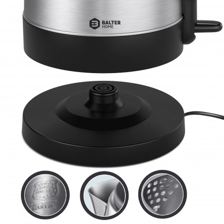 Balter Balter Wasserkocher WK-7, 1,7 Liter, Edelstahl, 2200 Watt, kabellos, Teekocher  Чайник Balter WK-7, 1,7 л, нержавеющая сталь, 2200 Вт, беспроводной, чайник