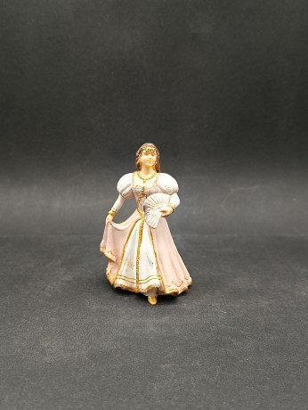 Статуэтка винтажная миниатюрная Schleich "Женщина в розовом платье с веером", фарфор, 9 х 6 см, Китай, 1960-70гг.