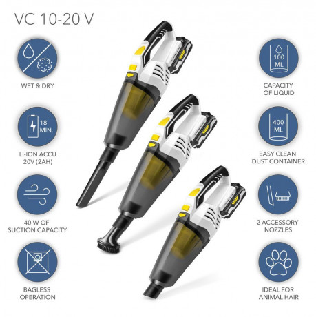 TROTEC TROTEC Akku-Handstaubsauger VC 10-20V Staubsauger Nassstaubsauger Kabellos, 400 ml Trockenschmutz und 100 ml Flussigkeit  Беспроводной ручной пылесос TROTEC VC 10-20 В, пылесос для влажной уборки, беспроводной, 400 мл сухой грязи и 100 мл жидкости