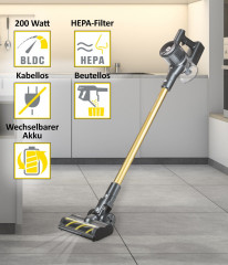 Genius Genius Akku-Stielstaubsauger INVICTUS X8 Akku Hand Staubsauger Deluxe Set 23tlg. mit Wischmopp, Beutellos HEPA Filter, Akkusauger Aufbewahrungs- und Ladestation Nassreinigung LED Licht  Беспроводной ручной пылесос Genius INVICTUS X8, роскошный ручн