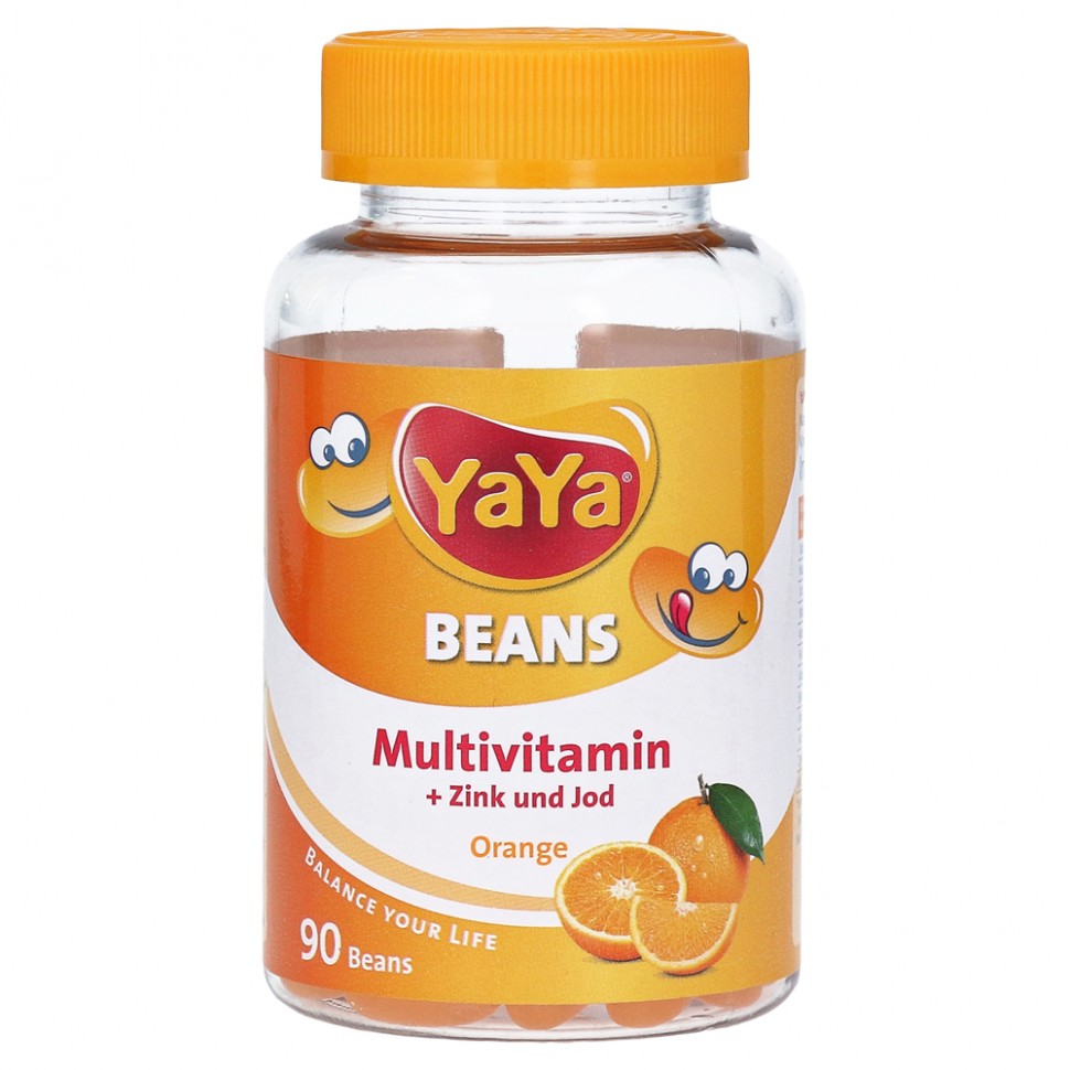 YaYaBeans Orange Multivitamin + Zink und Jod Мультивитамины для детей с 4х лет с Цинком и Йодом со вкусом апельсина, 90 шт