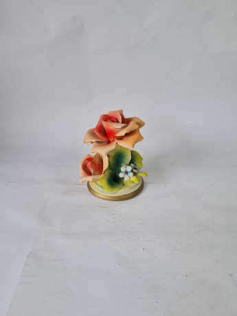 Фигурка винтажная в виде оранжевой розы с салатовыми листочками Capodimonte, 12 x 10 см, Италия, 1960-1970гг.