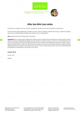 Kraueterhaus Sanct Bernhardt After Sun Skin Care Lotion, 250 мл