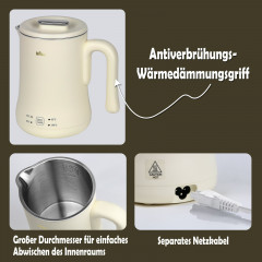 Bear Bear Wasserkocher mit Temperatureinstellung von 4 Temperaturstufen, weiss, 0.6 l, 500,00 W, Retro-Design, BPA Frei, Intelligente Warmeerhaltungsfunktion  Чайник Bear с 4-мя уровнями температуры, белый, 0,6 л, 500,00 Вт, ретро-дизайн, без BPA, интелле