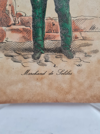 Керамическая винтажная картина "Окрестности Парижа. Торговец рыбой", 20 x 20 см, Италия, 1960-1970гг.