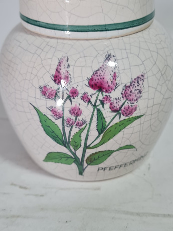 Баночка винтажная Herr Fayence "Мята" с крышкой, кракелюр, фарфор, 9.5 см, Германия, 1970-80гг.