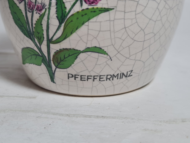 Баночка винтажная Herr Fayence "Мята" с крышкой, кракелюр, фарфор, 9.5 см, Германия, 1970-80гг.
