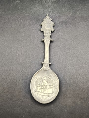 Ложка винтажная WMF Zinn "Замок в Каубе (земля Рейнланд-Пфальц)", юбилейная, олово, 19 см, Германия, 1981 год.
