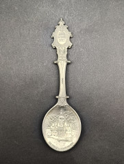 Ложка винтажная WMF Zinn "Замок в Каубе (земля Рейнланд-Пфальц)", юбилейная, олово, 19 см, Германия, 1981 год.