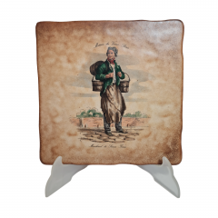 Керамическая винтажная картина &quot;Окрестности Парижа. Торговец ведрами&quot;, 20 x 20 см, Италия, 1960-1970гг.