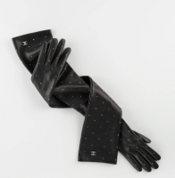 CHANEL HANDSCHUHE Шанель перчатки кожаные с стразами