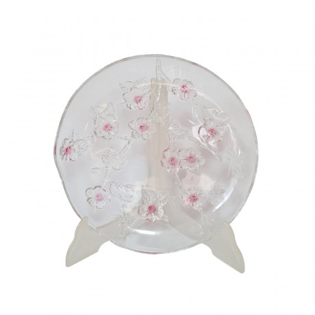 Mikasa Carmen Круглое блюдо, бело-розовые цветы на стекле, 3.5см x 21см, 1950-60гг.