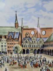 Kaiser Berg Декоративная тарелка с изображением торговой площади в г. Любек, 24 x 3 см, Германия, 1970-80гг.