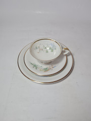 Чайное трио винтажное Schrinding Bavaria, белый фарфор с изображением оленя в лесу, Германия, 1960-70гг.