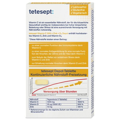 TETESEPT Vitamin C 1200+Zink+D3 Depot 30 Tablettent Комплекс для иммунитета с Витамином C, Цинком и витамином D3, 30шт.