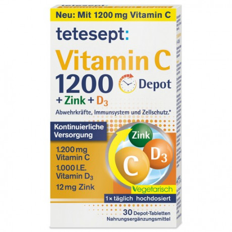 TETESEPT Vitamin C 1200+Zink+D3 Depot 30 Tablettent Комплекс для иммунитета с Витамином C, Цинком и витамином D3, 30шт.