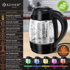 KESSER KESSER Wasserkocher, 1.8 l, 2200 W, 1,8L Edelstahl Wasserkocher 2200W Glaswasserkocher kupfer Чайник KESSER, 1,8 л, 2200 Вт, чайник из нержавеющей стали 1,8 л, стеклянный чайник 2200 Вт