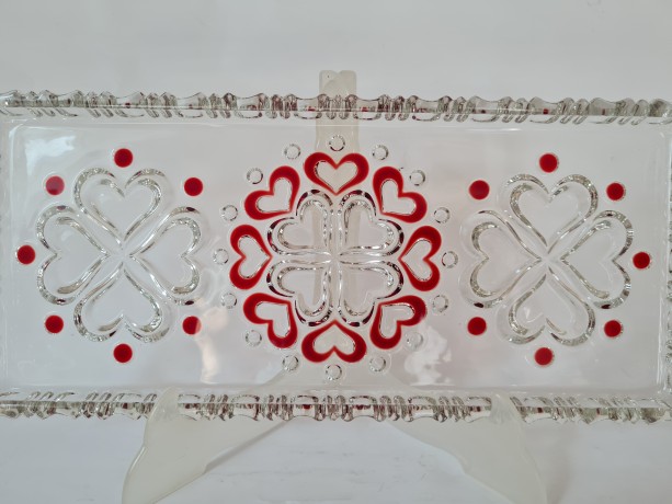 Блюдо винтажное "Красные сердечки" для закусок, прямоуг., 33.5 x 15 см,  Германия, 1960-70гг.