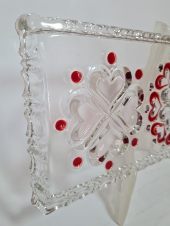 Блюдо винтажное "Красные сердечки" для закусок, прямоуг., 33.5 x 15 см,  Германия, 1960-70гг.
