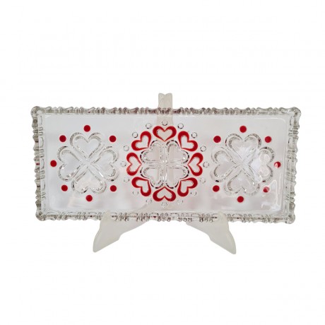Блюдо винтажное "Красные сердечки" для закусок, прямоуг., 33.5 x 15 см,  Германия, 1960-70гг.