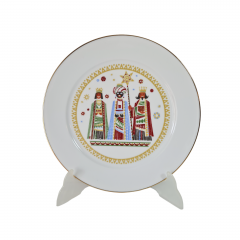 Тарелка декоративная винтажная H&C Selb Heinrich Bavaria, белый фарфор с разноцветным изображением трех королей, 24,5 x 2,5 см, Германия, 1960-70гг.