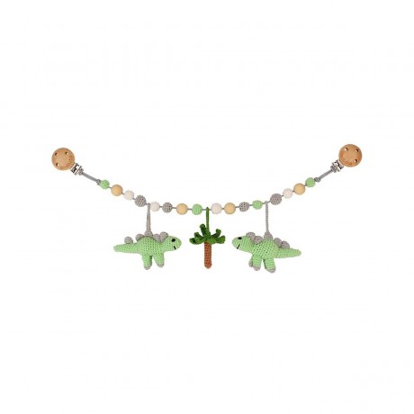 SindiBaba® Kinderwagenkette Dinosaurier DINO gehakelt mit Rasseln Цепочка для коляски динозавр ДИНО связана крючком с погремушками