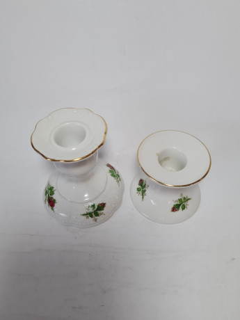 Подсвечники винтажные Seltmann Weiden с сиреневыми цветками, фарфор, 2 шт., 6.5 x 8 см, 9 х 8 см, Германия, 1960-70гг.