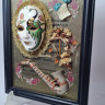 Картина винтажная "Композиция с маской и саксофоном", объемное декорирование, дерев.рама, 25.5 х 20 см, Германия, 1960-70гг.