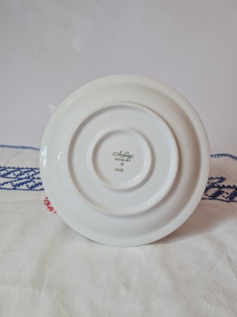 Arzborg Набор для супа с узором из зеленых листьев по краю ободка, диаметр 19 см, Германия, 1960-70гг.