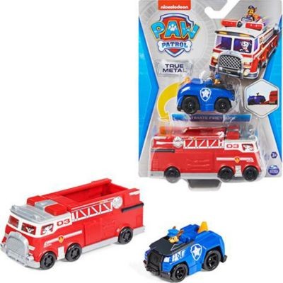 Spin Master Paw Patrol True Metal Team Fahrzeuge 2er Set mit Feuerwehrwagen und Chase im Polizeiauto Набор из 2 автомобилей Paw Patrol True Metal Team с пожарной машиной и Чейзом в полицейской машине.