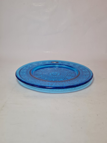 Декоративная тарелка винтажная Leonardo, синее стекло с растительным узором, 22,5 x 2 см, Германия, 1960-70гг.