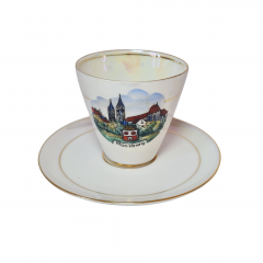 Кофейная пара винтажная Alka Bavaria, белый фарфор с изображением г.Моссбург, 6 x 8 см, 11 см, Германия, 1960-70гг.