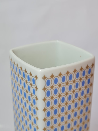 Ваза винтажная H&G Selb / Heirich Bavaria  вытянутой формы, с необычным голубо-золотистым узором, фарфор, 23 см, Германия, 1960-70гг.