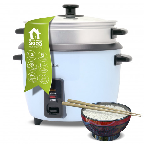 TurboTronic by Z-Line TurboTronic by Z-Line Reiskocher 1,5 Liter mit Dampfgareinsatz aus Edelstahl PLASTIKFREI, 500 W, Dampfgareinsatz aus Edelstahl PLASTIKFREI Dampfgarer Reistopf Retro blau Рисоварка TurboTronic by Z-Line 1,5 литра с пароваркой из нержа
