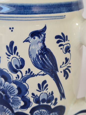 Кружка для пива винтажная Delft Blaue Holland, белый дельфтский фарфор с голубым цветочным декором, 16,5 x 6,5 см, Голландия, 1960-70гг.