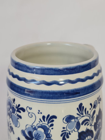 Кружка для пива винтажная Delft Blaue Holland, белый дельфтский фарфор с голубым цветочным декором, 16,5 x 6,5 см, Голландия, 1960-70гг.