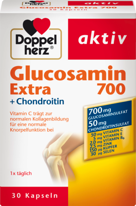 Doppelherz Glucosamin 700  + Chondroitin Глюкозамин 700 + Хондроитин капсулы с Витамином С для выработки коллагена для эластичности мышц, 30 шт