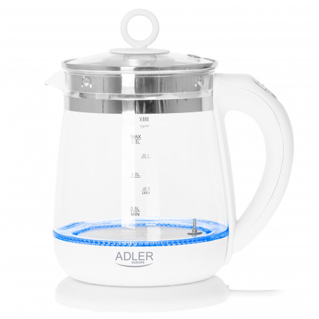 JUNG JUNG Wasserkocher ADLER AD1299 Wasserkocher Glas mit Temperatureinstellung Digital, 1.7 l, 2200 W, Glas mit Edelstahl, LED Beleuchtung Farbwechsel, 360° Basis Kettle Чайник JUNG ADLER AD1299, стеклянный чайник с цифровой регулировкой температуры, 1