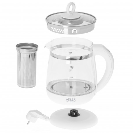 JUNG JUNG Wasserkocher ADLER AD1299 Wasserkocher Glas mit Temperatureinstellung Digital, 1.7 l, 2200 W, Glas mit Edelstahl, LED Beleuchtung Farbwechsel, 360° Basis Kettle Чайник JUNG ADLER AD1299, стеклянный чайник с цифровой регулировкой температуры, 1