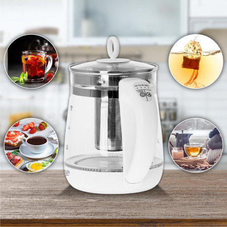 JUNG JUNG Wasserkocher ADLER AD1299 Wasserkocher Glas mit Temperatureinstellung Digital, 1.7 l, 2200 W, Glas mit Edelstahl, LED Beleuchtung Farbwechsel, 360° Basis Kettle Чайник JUNG ADLER AD1299, стеклянный чайник с цифровой регулировкой температуры, 1