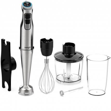 iceagle iceagle Stabmixer 1000W Purierstab Edelstahl, 6 variable Geschwindigkeiten  Turbo, 1000,00 W, 0.5L Ruhrbecher, 0.6L Zerkleinerer, Schneebesen und Milchaufschaumer  Ручной блендер Iceagle, стержень Purier, 1000 Вт, нержавеющая сталь, 6 регулируемых