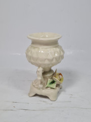 Подсвечник винтажный Bassano с желтой розой и двумя ручками, объемный декор, фарфор, 9 см, Италия, 1960-70гг.