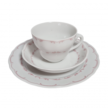 Чайное трио винтажное Bavaria, бело-красный декор, фарфор, Германия, 1960-70гг.