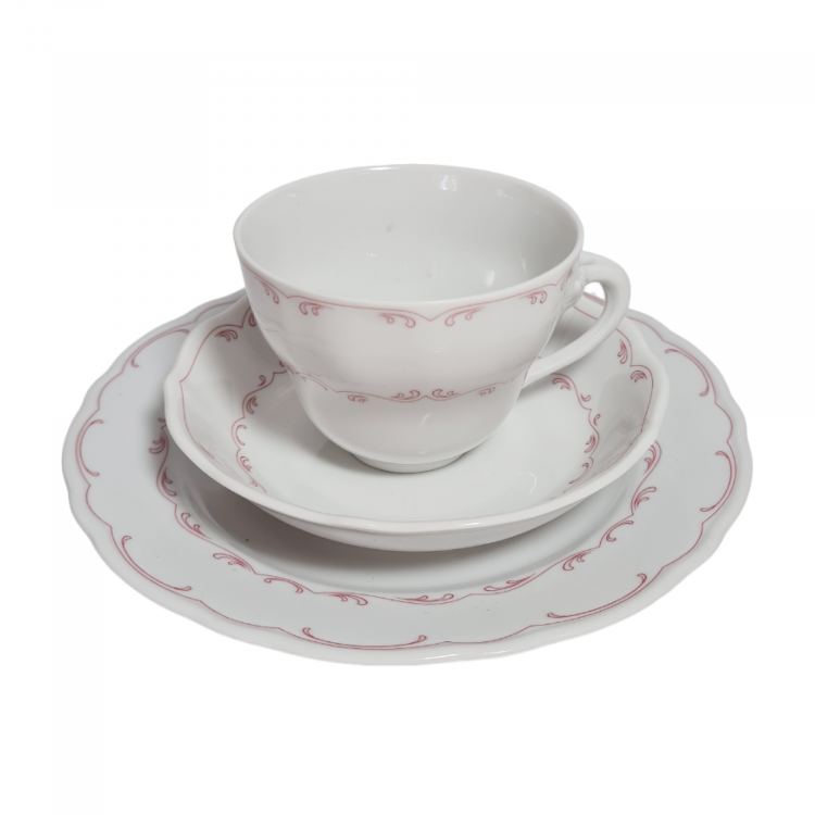 Чайное трио винтажное Bavaria, бело-красный декор, фарфор, Германия, 1960-70гг.