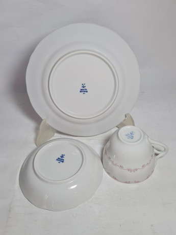 Чайное трио винтажное Bavaria, бело-красный декор, фарфор, Германия, 1960-70гг.